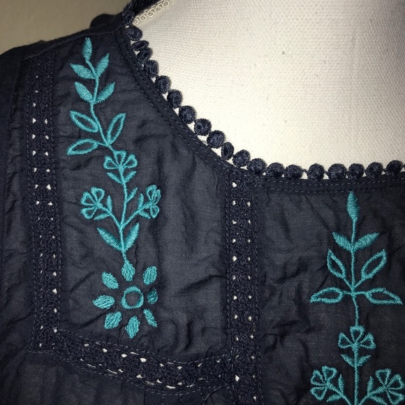 LOFT Blue Embroidered Peasant Tank Boho - Picture 4 of 6